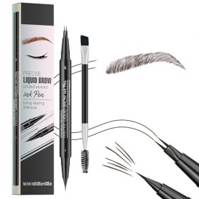 Crayon à sourcils marron foncé, crayon à sourcils Microblading avec 2 pointes fourches et pointe pinceau précise, stylo à sou...