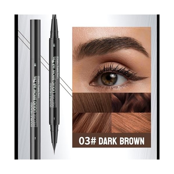 Crayon à sourcils marron foncé, crayon à sourcils Microblading avec 2 pointes fourches et pointe pinceau précise, stylo à sou...