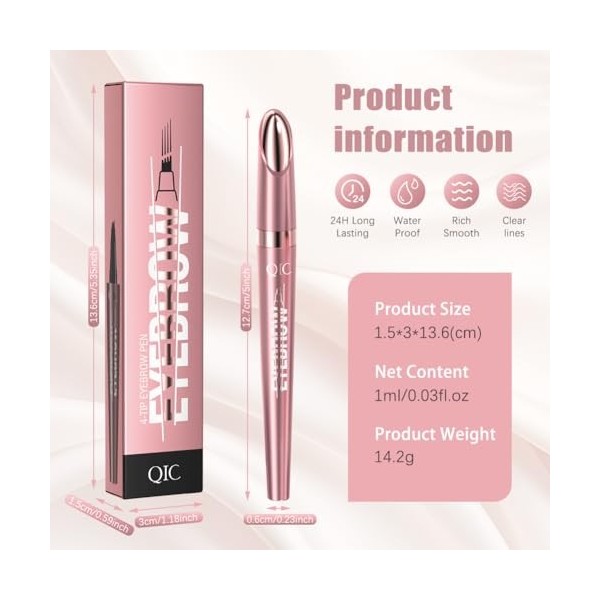 Stylo à sourcils magique, avec 4 micro-pointes fourche, stylo à sourcils longue durée, anti-taches, stylo à sourcils étanche 
