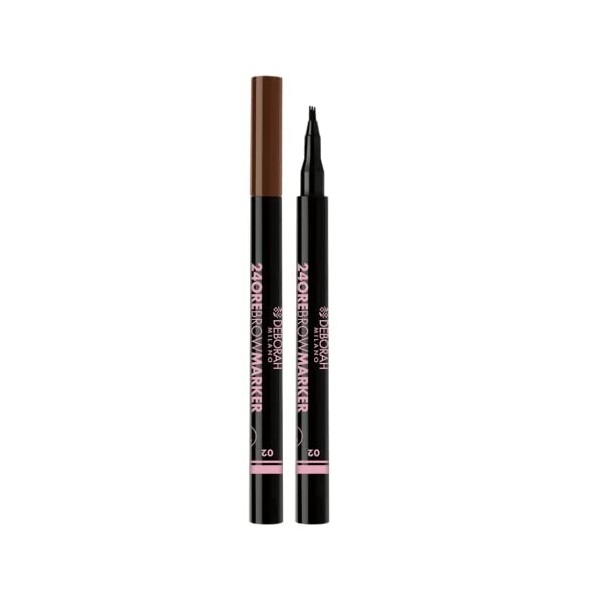 Deborah Milan - 24 Heures Brow Marker, 02 Light Brown, Stylo à Sourcils Effet Microblading longue tenue, Décrit et remplit le