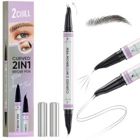2CHILL Crayon à Sourcils Incurvé à 30 °, 2 en 1 Eyebrow Pen, Imperméables Avec 2 Conseils, Cosmétique Microbladants Vifs pour