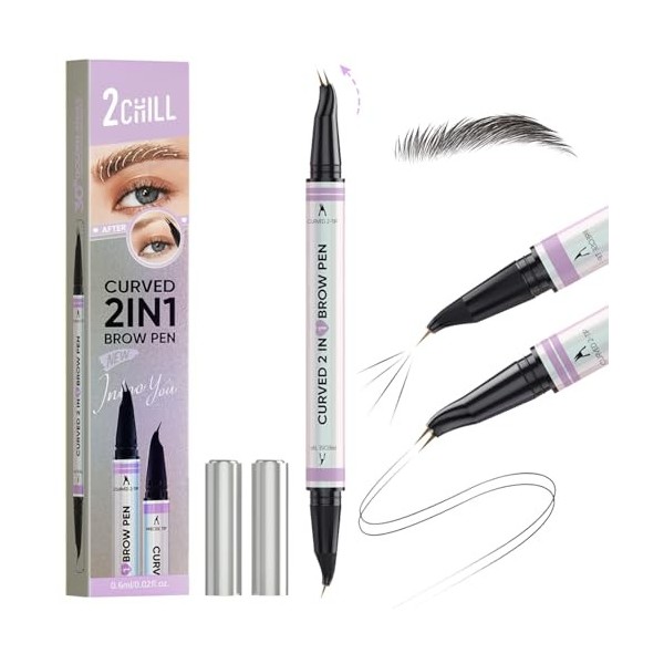 2CHILL Crayon à Sourcils Incurvé à 30 °, 2 en 1 Eyebrow Pen, Imperméables Avec 2 Conseils, Cosmétique Microbladants Vifs pour