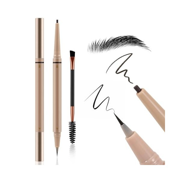 Boobeen 2PCS Microblading Eyebrow Pencil, stylo à sourcils à pointe fine 2 en 1 et brosse Spoolie, résistant à leau et aux b ...
