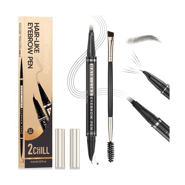 2CHILL Crayon à Sourcils Incurvé à 30°, Stylo à Sourcils Professionnel 2 en 1, Eyebrow Pen Waterproof à 4 Pointes, Microbladi