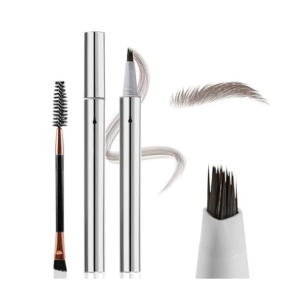 Boobeen Lot de 2 Stylos Sourcils Liquide Effet Microblading, Pointe Ultra-Précise pour un Tracé Cheveu, Résistant à lEau et ...