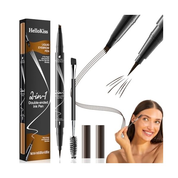 VLYX Crayon à Sourcils 2-en-1, Crayon Microblading avec Pointe à 4 Fourches et Brosse Précise pour Effet Naturel 3D, Résistan...