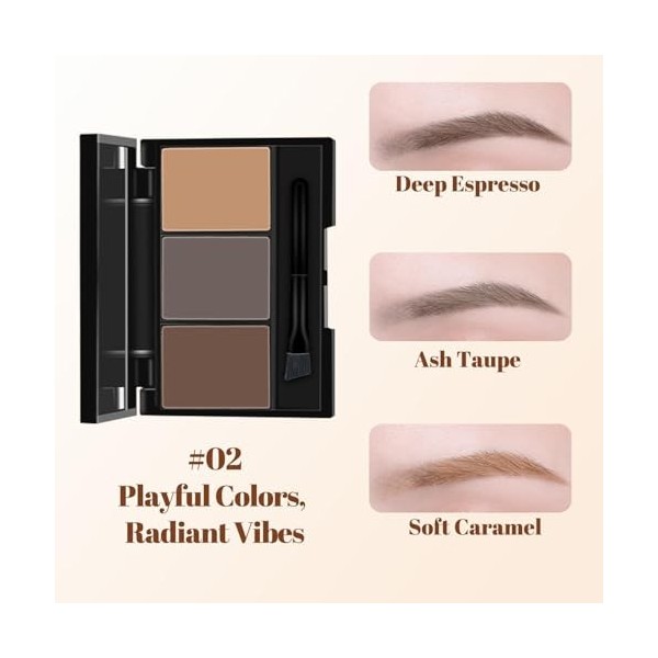 Kit de poudre à sourcils avec pinceau biseauté et miroir, palette multicolore pour nuances de sourcils personnalisées expres ...