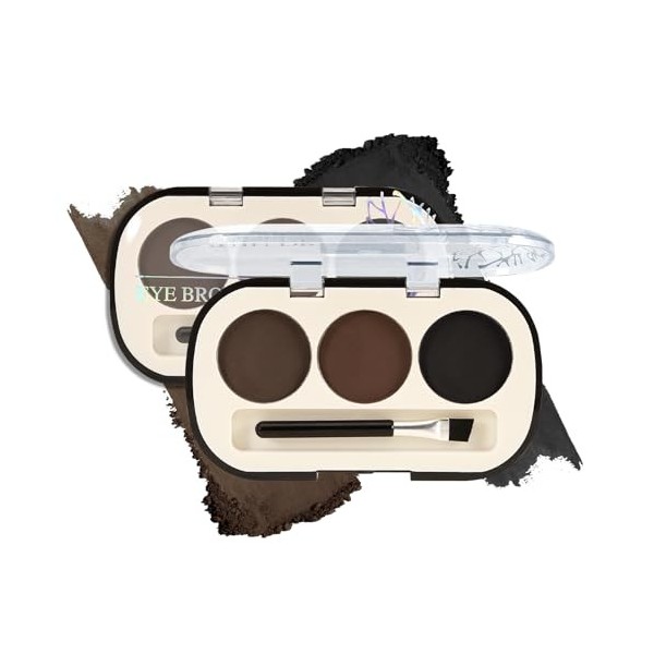 Apooliy Kit de maquillage à sourcils 3 couleurs, palette de sourcils longue durée, poudre de remplissage de sourcils avec pin...