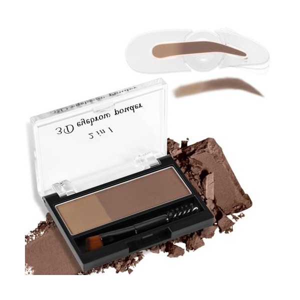 Boobeen Poudre à Sourcils Bicolore avec Cachet pour Sourcils, Maquillage Naturel Imperméable pour Sourcils, Poudre de Définit...