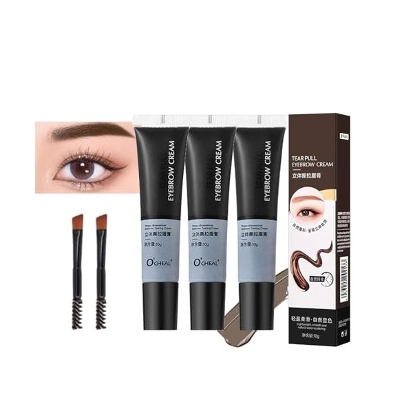 3pcs Gel pour Sourcils à Décoller avec un Pinceau, Gel de Tatouage pour Sourcils Semi-permanent, Teinte Imperméable pour Sour...