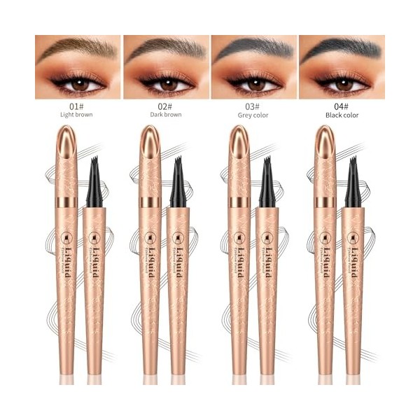 Vawolecy Stylo à sourcils Microblade, crayon à sourcils avec applicatrice à pointe micro-fourche à 4 broches de qualité supér