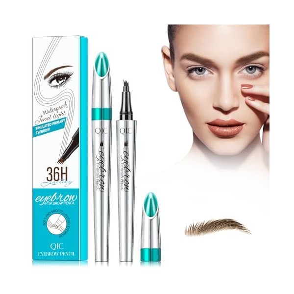 Crayon à sourcils 3D - Étanche - Avec 4 pointes fourchues - Longue durée - Pour sourcils naturels - Marron clair