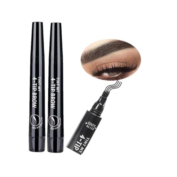 KARLOR Lot de 2 crayons à sourcils liquides pour dessiner des sourcils - Imperméable - Noir - Stylo à sourcils liquide - Natu...