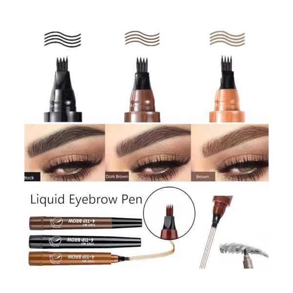 KARLOR Lot de 2 crayons à sourcils liquides pour dessiner des sourcils - Imperméable - Noir - Stylo à sourcils liquide - Natu...