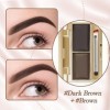 Kit de poudre à sourcils étanche 2 en 1 avec miroir et pinceau - Anti-bavures - Palette de fards à paupières et sourcils long...