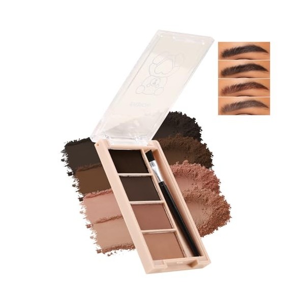 Boobeen Palette de 4 couleurs de poudre à sourcils pour femmes, maquillage de poudre à sourcils mate longue durée, kit de con...