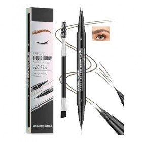 2 en 1 Crayon à sourcils incurvé et pinceau à double extrémité, pinceau de précision avec pointe micro-fourchette et pinceau 