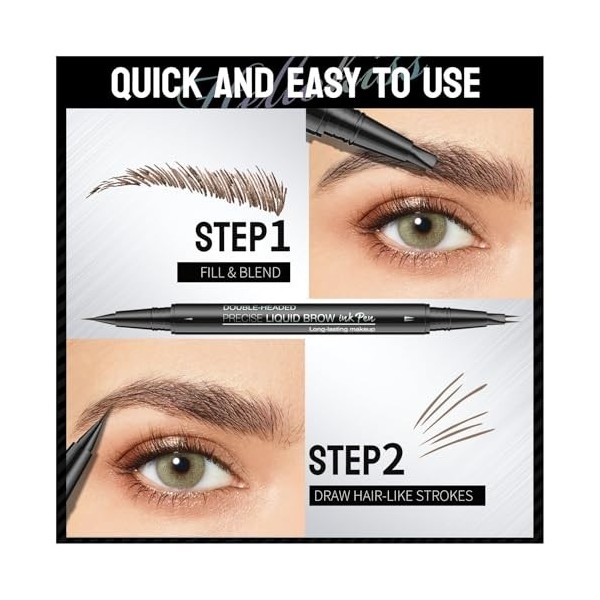 2 en 1 Crayon à sourcils incurvé et pinceau à double extrémité, pinceau de précision avec pointe micro-fourchette et pinceau