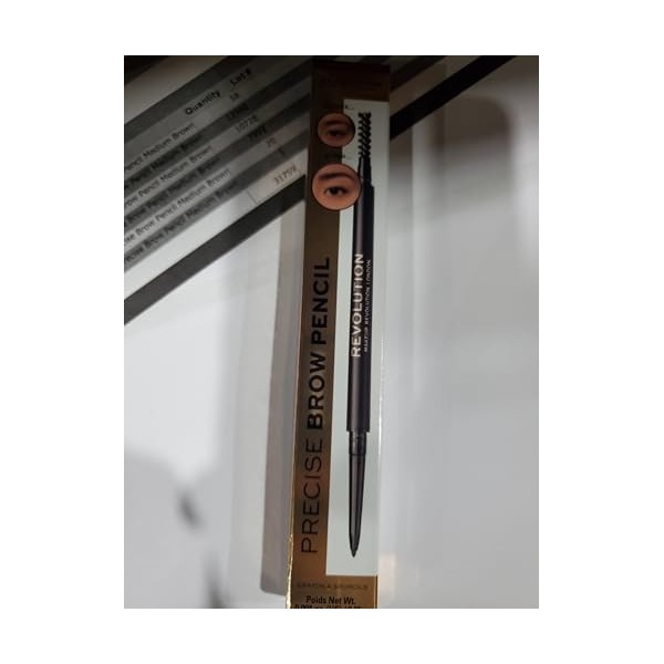 Makeup Revolution, Crayon à sourcils précis, crayon à sourcils à double extrémité et brosse à bobines, pointe fine, brun moye