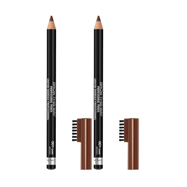 Rimmel - Crayon à Sourcils Professional - Résultat Naturel - Application Précise - 001 Dark Brown - 1,4gr Lot de 2 