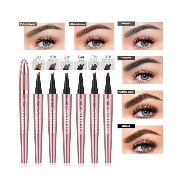 Crayon à sourcils magique avec 4 micro-embouts fourchus, crayons à sourcils microblading longue durée, résistant à leau, à l ...