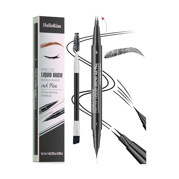 Crayon à sourcils 2 en 1 à double extrémité avec 2 pointes et pointe pinceau précise, étanche toute la journée, stylo à sourc...