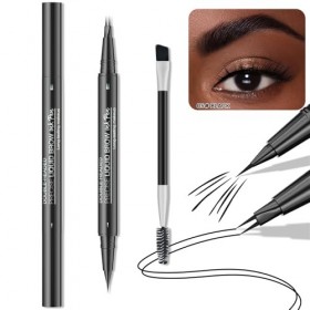 Crayon à sourcils 2 en 1 à double extrémité avec 2 pointes et pointe pinceau précise, étanche toute la journée, stylo à sourc...
