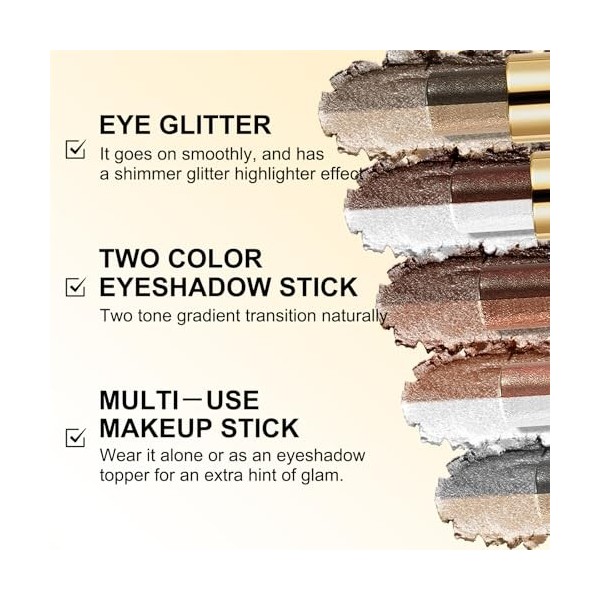 Boobeen Ombre à Paupières Bâton Imperméable et Résistante au Transfert, Maquillage pour les Yeux Scintillant 2 Couleurs, Tenu