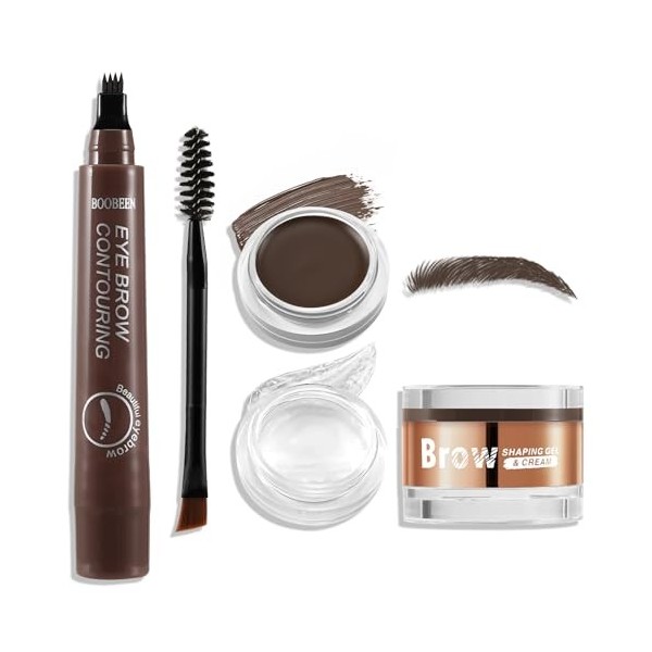Boobeen Crayon à Sourcils Waterproof avec Pommade, Gel à Sourcils avec Brosse Double Embout, Sourcils Naturels Longue Tenue p...