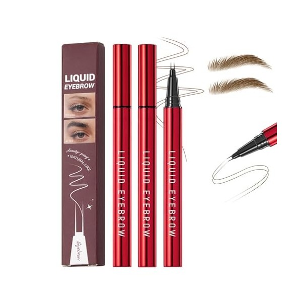 2Pcs Microblading Crayon Sourcil Imperméable,Liquide Longue Tenue Feutre Sourcils,2 Fork Tip Résistant aux Fini Naturel Looki...