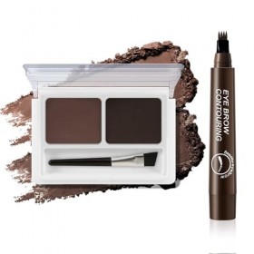 Boobeen Kit à sourcils, Poudre à sourcils 2 couleurs et Stylo à sourcil à pointe à 4 dents, Longue durée, imperméable et anti...