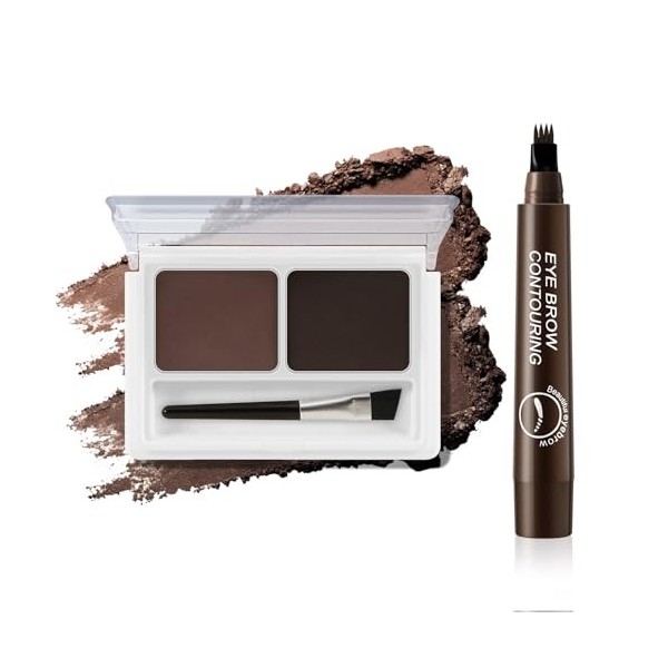 Boobeen Kit à sourcils, Poudre à sourcils 2 couleurs et Stylo à sourcil à pointe à 4 dents, Longue durée, imperméable et anti...