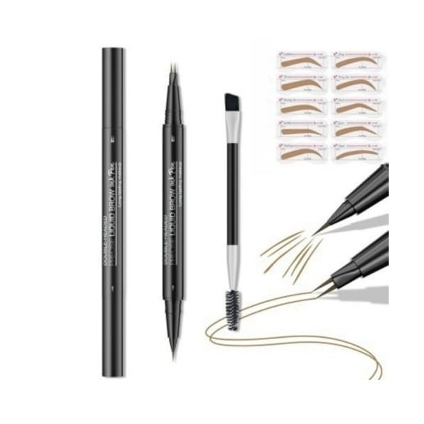 Crayon à sourcils imperméable à double extrémité avec peigne à 2 dents et pointe pinceau précise, résistant à la transpiratio...