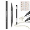 Crayon à sourcils imperméable à double extrémité avec peigne à 2 dents et pointe pinceau précise, résistant à la transpiratio...