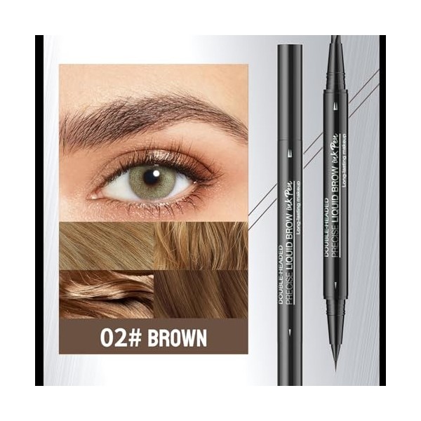 Crayon à sourcils marron, stylo à sourcils Microblading avec 2 pointes fourchues et pointe pinceau précise pour des sourcils 