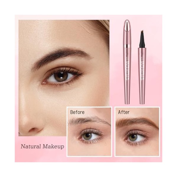 Crayon à Sourcil Waterproof, Crayon Sourcil Microblading 3D avec 4 Pointes Fourchues, Magique Stylo à Sourcils Précis, Crée d...