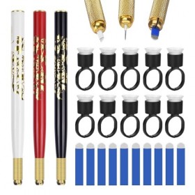 ATOMUS Microblading Kit de 3 stylos manuels pour tatouage, sourcils, 10 microlames à sourcils 18U, 10 porte-pigments avec épo...