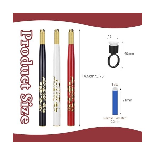 ATOMUS Microblading Kit de 3 stylos manuels pour tatouage, sourcils, 10 microlames à sourcils 18U, 10 porte-pigments avec épo...