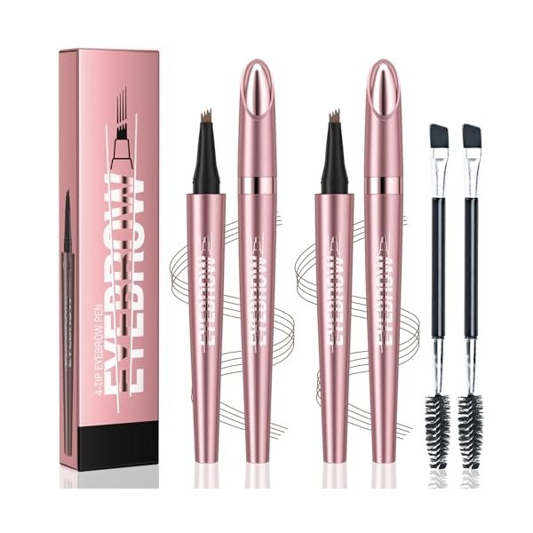 Crayon à Sourcil Waterproof, Crayon Sourcil Microblading 3D avec 4 Pointes Fourchues, Magique Stylo à Sourcils Précis, Crée d