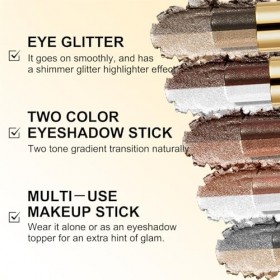 Boobeen Ombre à Paupières Bâton Imperméable et Résistante au Transfert, Maquillage pour les Yeux Scintillant 2 Couleurs, Tenu