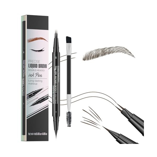 Crayon à sourcils marron, stylo à sourcils Microblading avec 2 pointes fourchues et pointe pinceau précise pour des sourcils 