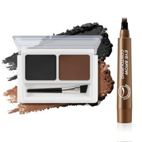 Boobeen Kit à sourcils, Poudre à sourcils 2 couleurs et Stylo à sourcil à pointe à 4 dents, Longue durée, imperméable et anti