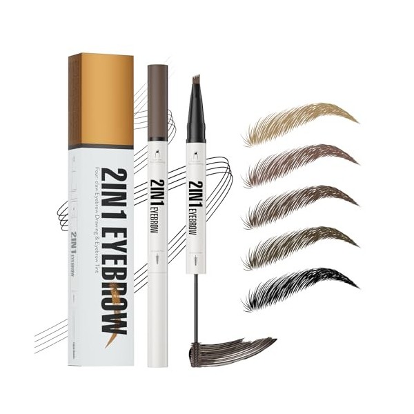Microblading Crayon à sourcils résistant à leau, avec encre et 4 pointes microfourchettes, crayon à sourcils 2 en 1, crayon ...
