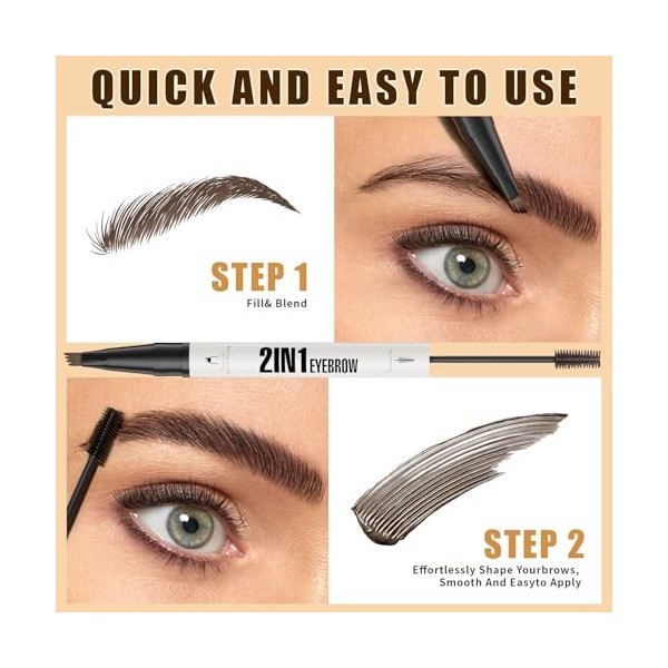 Microblading Crayon à sourcils imperméable avec encre et 4 pointes micro-fourchettes, crayon à sourcils 2 en 1, crayon à sour
