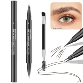 Crayon à sourcils 2 en 1 à double extrémité avec 2 pointes et pointe pinceau précise, imperméable à leau, dure toute la jour