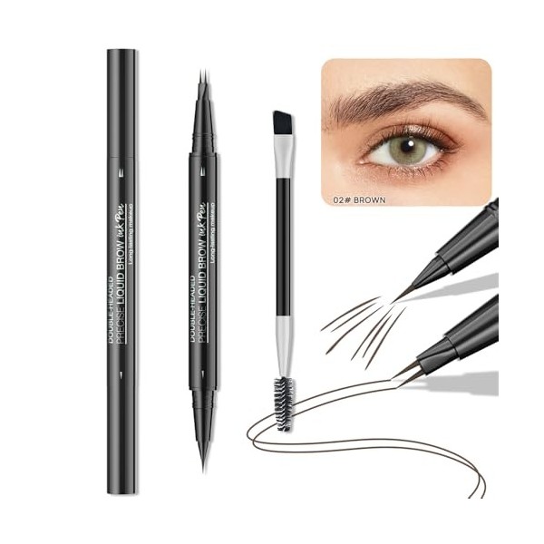 Crayon à sourcils 2 en 1 à double extrémité avec 2 pointes et pointe pinceau précise, imperméable à leau, dure toute la jour