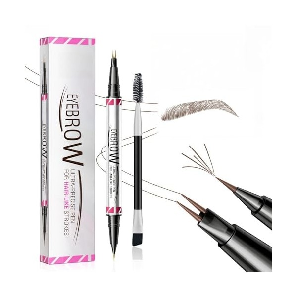 Magic Microblading Crayon à sourcils 2 en 1 à double extrémité – Stylo à sourcils étanche avec 2 pointes précises et étanches...