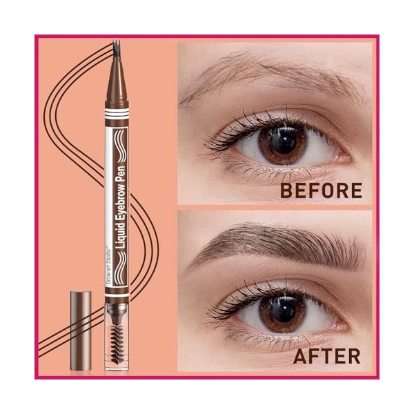 Microblading Crayon à sourcils - 2 en 1 - Avec deux extrémités - Pour femme - 3 pointes et brosse Spoolie - Pour sourcils nat...