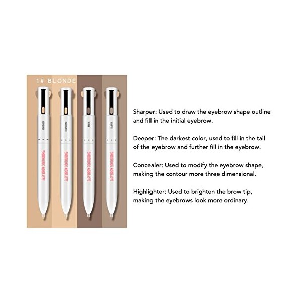 Stylo Contour des Sourcils 4 en 1 Longue Durée et Imperméable, Application Précise, pour les Tons de Peau, Double comme Eye-l...