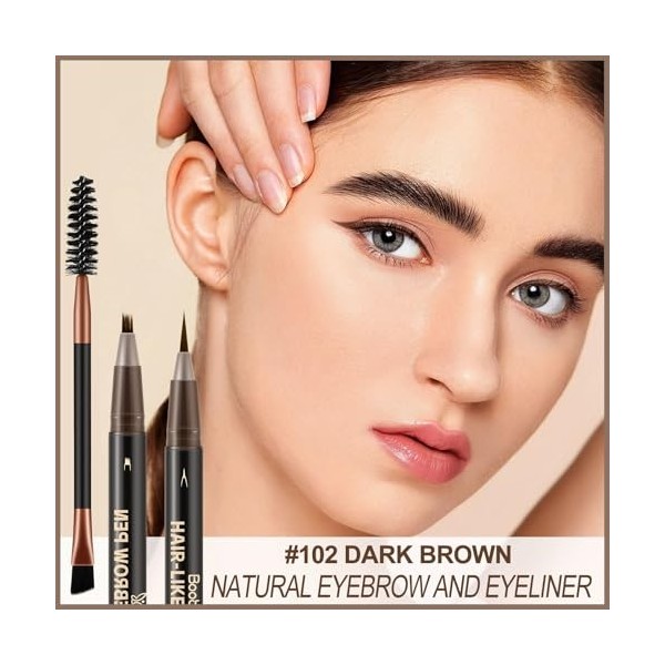 Boobeen Stylo Sourcils Microblading Résistant à lEau, Double Pointe Effet Brins de Cheveux, Durable avec Brosse - Brun Foncé ...